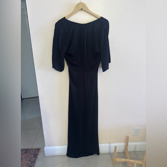 Zara Black Silky Dress Short Sleeve Maxi Asimetric Size M Chest Open And Skirt - Picture 11 of 16